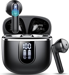 Wireless Earbuds, 2025 Bluetooth 5.4 Headphones with 3D Bass Stereo, 40H Ultralight in-Ear Buds, Bluetooth Earbuds with 4 ENC Noise Cancelling Mic, USB-C LED, IP7 Waterproof Earphones for Android iOS