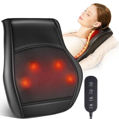 Sika deer Neck and Back Massager for Pain Relief Deep Tissue with Heat, Shiatsu Shoulder Massager with Bi-Directional Rotating Head for Neck, Back, Shoulders, and Legs, Gift for Mom Dad.