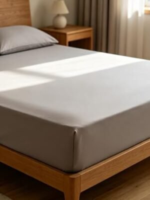 TWK 160 x 200cm Bedding Sheet Set 100% Viscose Derived from Bamboo – Pillowcases & Flat Sheet Not Included(Ash,160 x 200cm)
