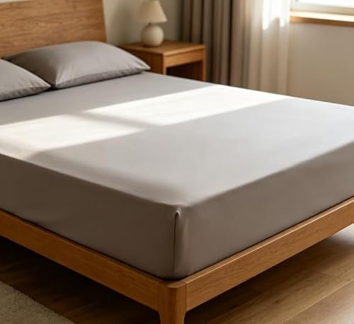 TWK 160 x 200cm Bedding Sheet Set 100% Viscose Derived from Bamboo – Pillowcases & Flat Sheet Not Included(Ash,160 x 200cm)